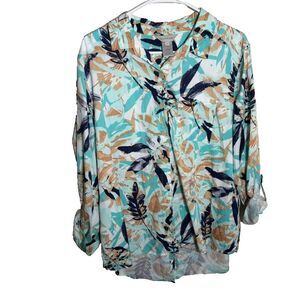 Multiples Blouse Women's Small Colorful Lyocell 3/4 Sleeve Collared Shirt Top